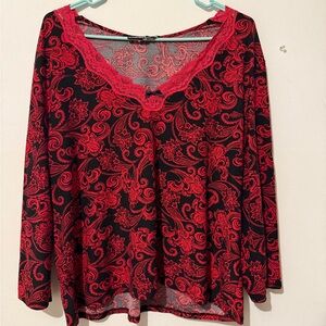 Studio Red and Gray Paisley Lace Top